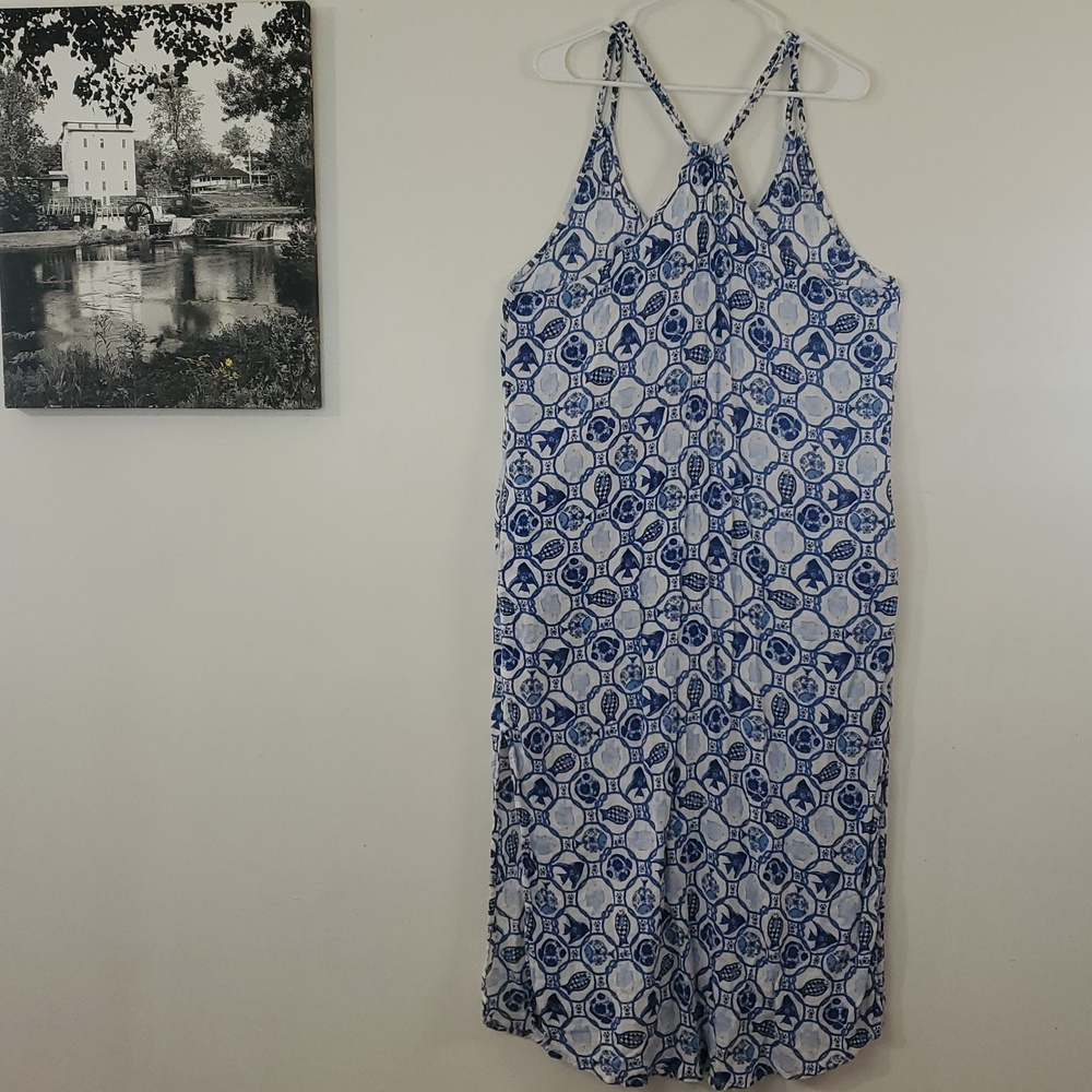 Isaac Mizrahi Womens Fish-Themed Linen Blend Midi Dress Beach Cover-Up Size Lg - Picture 9 of 13